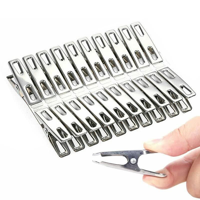 20PCS Strong Large Clothes Pegs Stainless Steel Hanging Pins Windproof Metal Laundry Clips for Clothes Sealing Photos