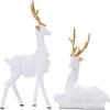 1 Pair Reindeer Sculpture Resin Elk Deer Statue Animal Deer Ornaments Collection Tabletop Ornament for Christmas Table Living Room Decorations White view 1