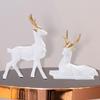 1 Pair Reindeer Sculpture Resin Elk Deer Statue Animal Deer Ornaments Collection Tabletop Ornament for Christmas Table Living Room Decorations White view 2