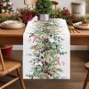 Christmas Table Runner Eucalyptus Leaves Table Runners,Cardinal Berry Green Plant Pine Cones on White Decorative Dresser Scarf for Home Kitchen Dinning Room Banquet Holiday Party 13x48in view 1