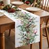 Christmas Table Runner Eucalyptus Leaves Table Runners,Cardinal Berry Green Plant Pine Cones on White Decorative Dresser Scarf for Home Kitchen Dinning Room Banquet Holiday Party 13x48in view 2
