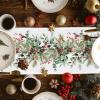 Christmas Table Runner Eucalyptus Leaves Table Runners,Cardinal Berry Green Plant Pine Cones on White Decorative Dresser Scarf for Home Kitchen Dinning Room Banquet Holiday Party 13x48in view 3