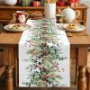 Christmas Table Runner Eucalyptus Leaves Table Runners,Cardinal Berry Green Plant Pine Cones on White Decorative Dresser Scarf for Home Kitchen Dinning Room Banquet Holiday Party 13x48in view 4