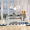 6 Piece Dining Table Set with Bench, Rectangle Dining Table with 4 Upholstered Chairs & a Bench, Kitchen Table Chairs Set for 6 Persons, Wood Dining Room Set (White+Gray) view 2