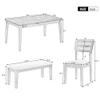 6 Piece Dining Table Set with Bench, Rectangle Dining Table with 4 Upholstered Chairs & a Bench, Kitchen Table Chairs Set for 6 Persons, Wood Dining Room Set (White+Gray) view 4