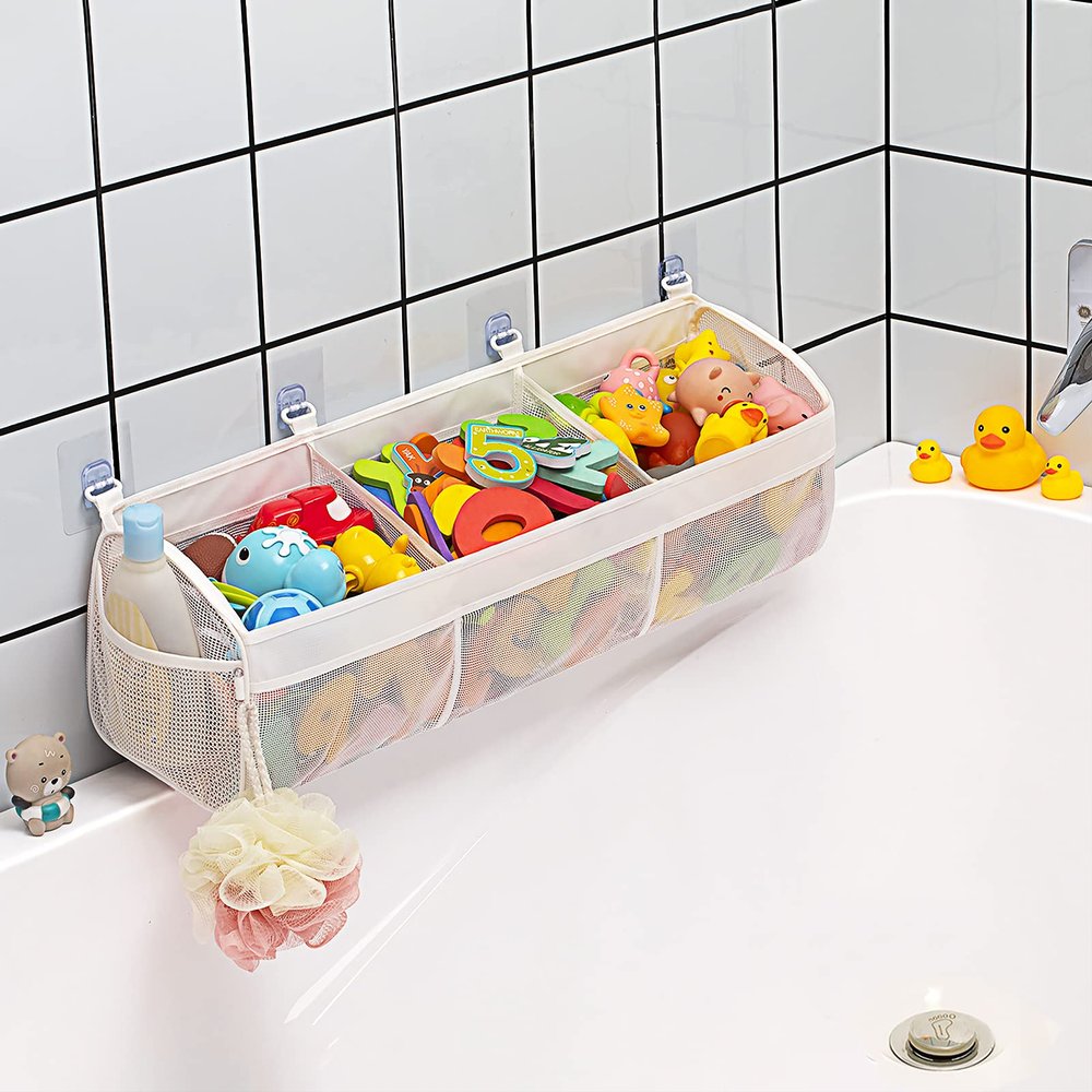 Austion Original 3 Compartment Horizontal Large Openings Bath Toy Organizer for Tub, Capacity Upgrade Bath Toy Storage and Holder, Bathtub Toy Holder for Easy Access and Sorting of Toys.
