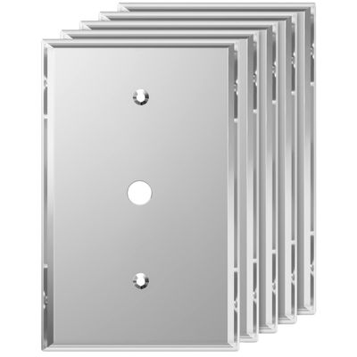 LIDER Reflective Acrylic 0.406" Diameter Hole Phone Cable Wall Plate, Mirrored Cable Plate, Acrylic Glass, Oversized 1-Gang 5.25" x 3.44", LWP-41O-ASV5P, Silver