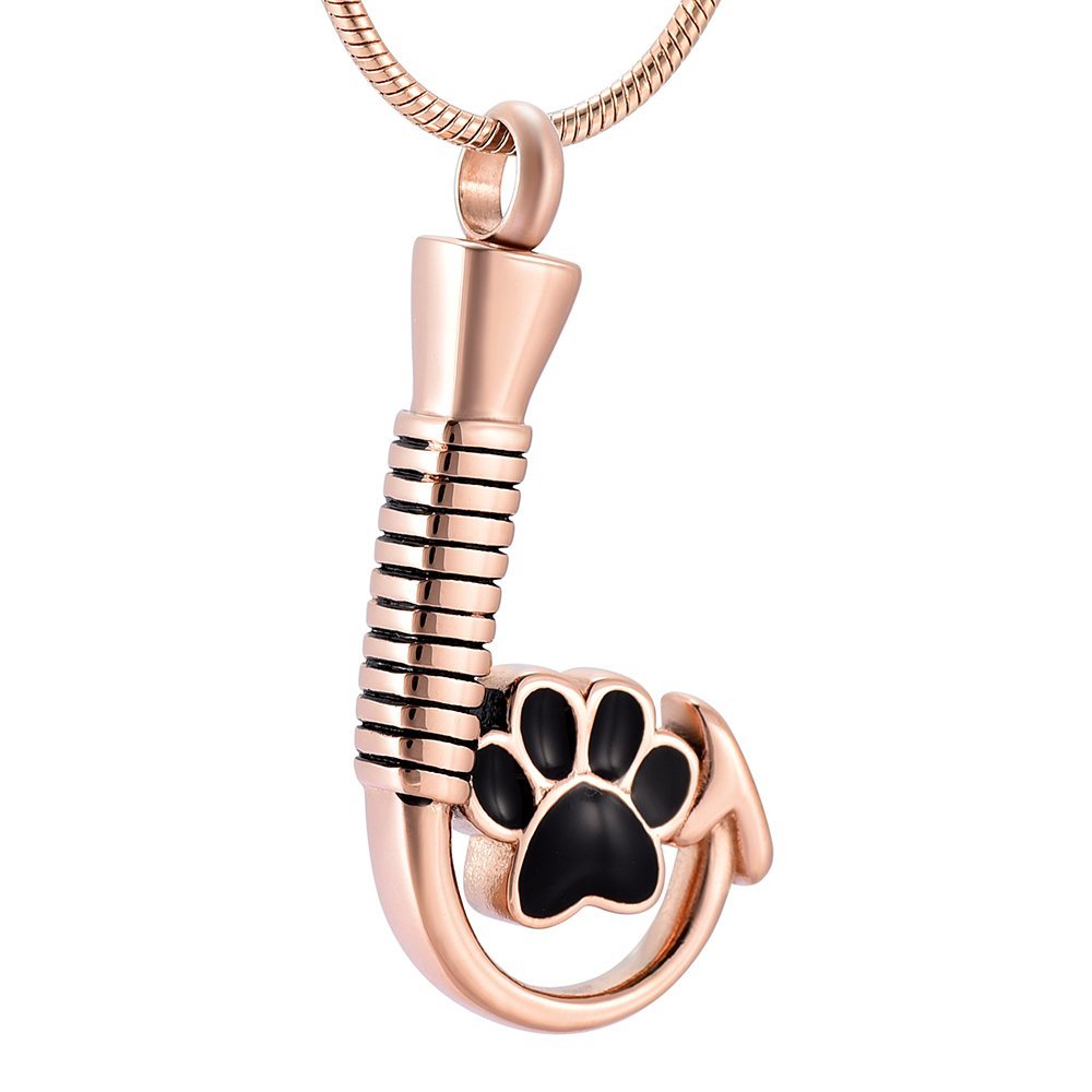 SHEIL Hold Black Dog Paw Fish Hook Stainless Steel Memorial Urn Necklace for Pet Loss Keepsake Cremation Pendant with Ashes