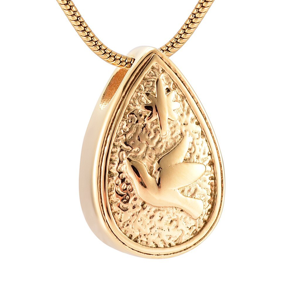 SHEIL Peace Dove Teardrop Memorial Urn Necklace for Human/Pet Keepsake Cremation Pendant Jewelry for Funeral Ashes Engravable