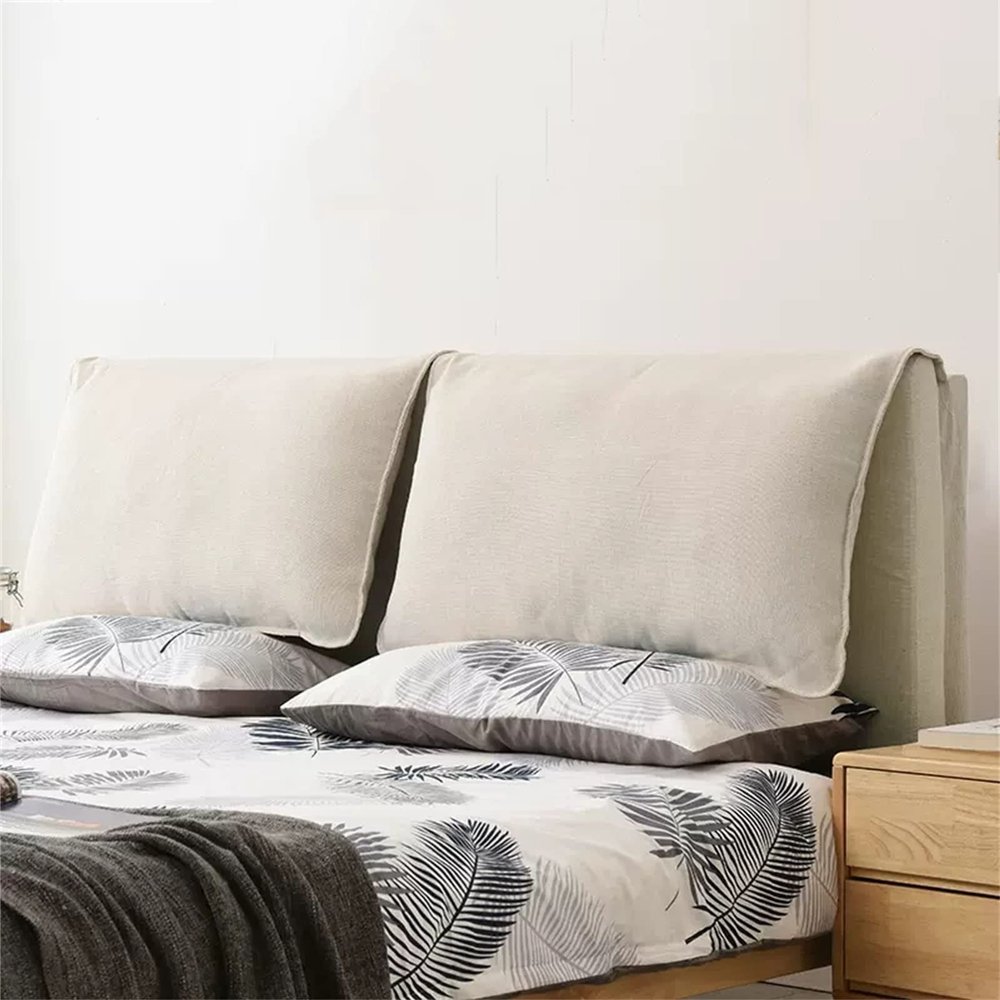 Cotton and Linen Headboard Cushion Wall Pillow Reading Pillow Large Bed Rest Bolster Wedge Day Bed Cushion with Two Removable Headrests,C,No headboard Full 47.2"