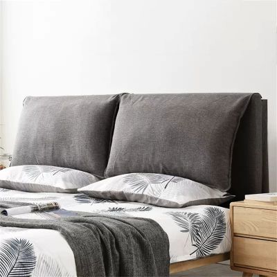 Cotton and Linen Headboard Cushion Wall Pillow Reading Pillow Large Bed Rest Bolster Wedge Day Bed Cushion with Two Removable Headrests,A,No headboard Queen 59"