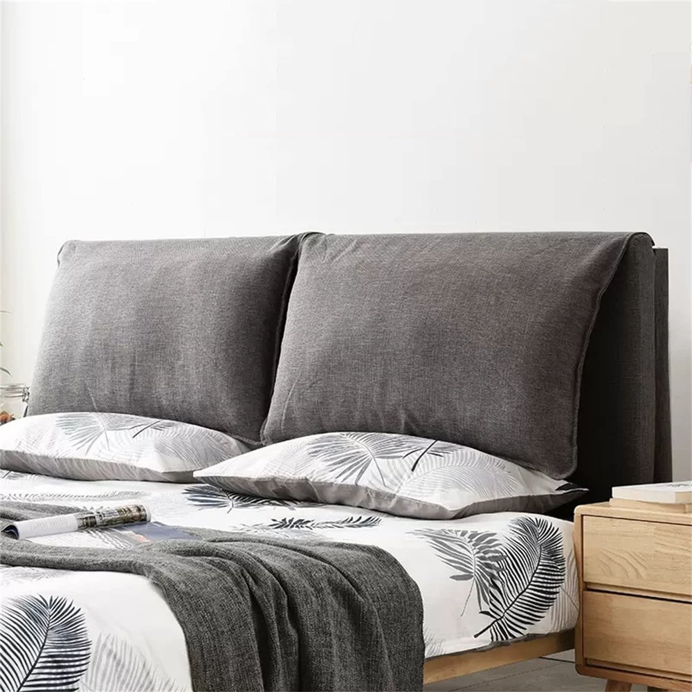 Cotton and Linen Headboard Cushion Wall Pillow Reading Pillow Large Bed Rest Bolster Wedge Day Bed Cushion with Two Removable Headrests,A,No headboard Queen 59"