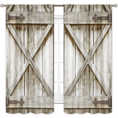 Cinbloo Grey Farmhouse Western Curtains 42W x 63L Inch Rod Pocket Rustic Gray Barn Door Wooden Vintage Barnwood Men Bedroom Decor Country Cabin Farm Wood Printed Living Room Window Drapes2 Panels
