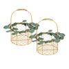 BEIJIALY 2 Pcs Flower Girl Basket with Eucalyptus Leaves,Gold Metal Wedding Basket with Handle,Flower Petal Basket Portable Flower Basket for Table Wedding Home Decor view 1
