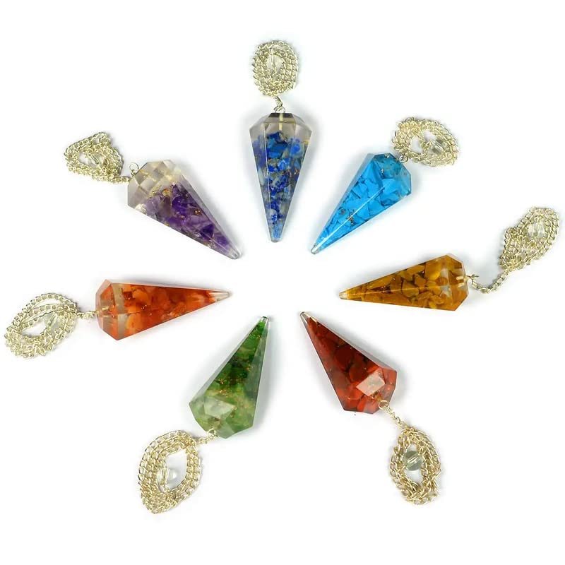 Aleafa Armlet Presents Orgone Dowser Pendulum Crystal Dowser Crystal Pendulum Stone Dowser Stone Pendulum for Reiki Dowser Crystal Pendulum (7 Chakra Set) #Aport-0346