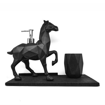 NOBRIM Bthrooms Accessories Bathroom Accessories Set 3pcs Resin Pony Shape Wash Set Soap Dispenser Tumbler and Tray 3-Pieces Bathroom Accessories Sets Bathroom Soap Dispenser