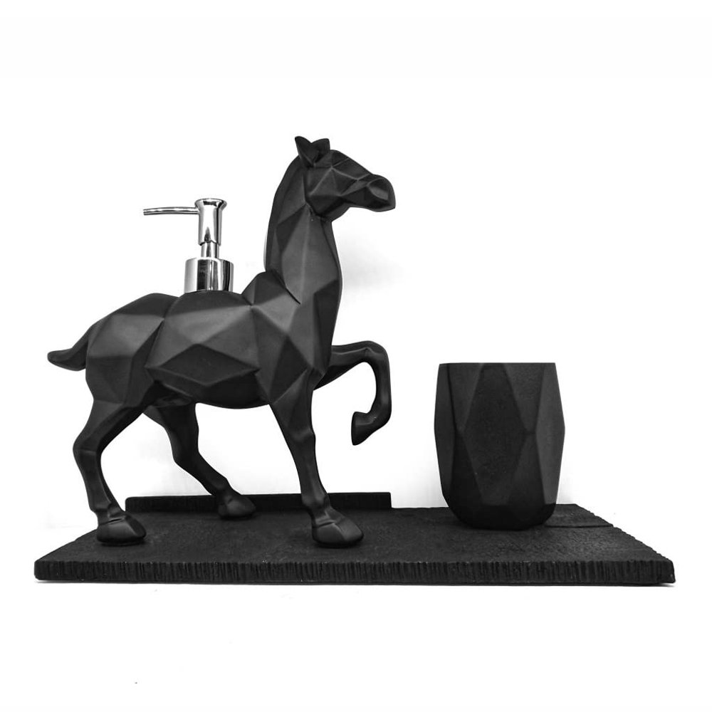 NOBRIM Bthrooms Accessories Bathroom Accessories Set 3pcs Resin Pony Shape Wash Set Soap Dispenser Tumbler and Tray 3-Pieces Bathroom Accessories Sets Bathroom Soap Dispenser