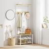 AEPOALUA Hall Tree with Bench and Shoe Storage, 3-in-1 Coat Rack Shoe Bench, Freestanding Wooden Coat Rack with Metal Frame, 3-Tier Storage Shelf and 5 Removable Hooks, White view 1