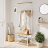 AEPOALUA Hall Tree with Bench and Shoe Storage, 3-in-1 Coat Rack Shoe Bench, Freestanding Wooden Coat Rack with Metal Frame, 3-Tier Storage Shelf and 5 Removable Hooks, White view 3
