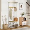 AEPOALUA Hall Tree with Bench and Shoe Storage, 3-in-1 Coat Rack Shoe Bench, Freestanding Wooden Coat Rack with Metal Frame, 3-Tier Storage Shelf and 5 Removable Hooks, White view 4