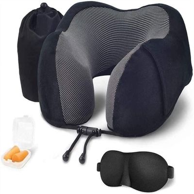 BUZZNN Portable Travel Pillow, Travel Neck Pillow, Chin Support Pillow, Adjustable Memory Foam Pillow for Home, Airplanes & Car, Office Use (Color : Black)