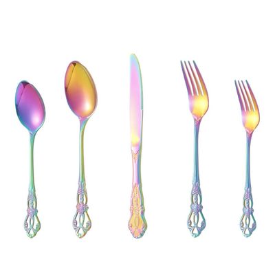 Rainbow Silverware Set 40 Piece Palace Flatware Set for 8 With Hollow Relief Decoration Stainless Steel Home Kitchen Wedding Restaurant Cutlery Utensils Delicate Knifes Forks and Spoons Tableware Set
