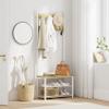 AEPOALUA Hall Tree with Bench and Shoe Storage, 3-in-1 Coat Rack Shoe Bench, Freestanding Wooden Coat Rack with Metal Frame, 3-Tier Storage Shelf and 9 Removable Hooks, White/Walnut view 1