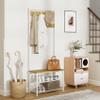 AEPOALUA Hall Tree with Bench and Shoe Storage, 3-in-1 Coat Rack Shoe Bench, Freestanding Wooden Coat Rack with Metal Frame, 3-Tier Storage Shelf and 9 Removable Hooks, White/Walnut view 2