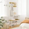 AEPOALUA Hall Tree with Bench and Shoe Storage, 3-in-1 Coat Rack Shoe Bench, Freestanding Wooden Coat Rack with Metal Frame, 3-Tier Storage Shelf and 9 Removable Hooks, White/Walnut view 3