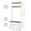 AEPOALUA Hall Tree with Bench and Shoe Storage, 3-in-1 Coat Rack Shoe Bench, Freestanding Wooden Coat Rack with Metal Frame, 3-Tier Storage Shelf and 9 Removable Hooks, White/Walnut view 4