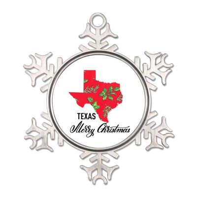 Christmas Snowflake Ornament Merry Christmas Texas State Decorative Metal Snowflake Ornament Custom Pewter Snowflake Keepsake for Winter Holiday Party Decoration
