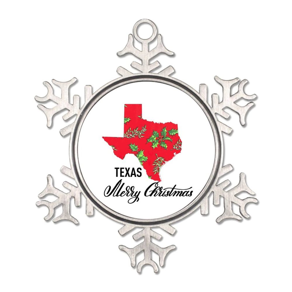Christmas Snowflake Ornament Merry Christmas Texas State Decorative Metal Snowflake Ornament Custom Pewter Snowflake Keepsake for Winter Holiday Party Decoration