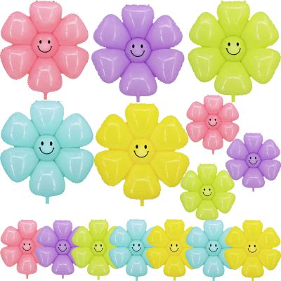 15 Pcs Colorful Daisy Balloons with Smile, Groovy Party Favors Decorations Boho Girl Flower Balloon Garland for Birthday Wedding Party Dcor for Theme Supplies