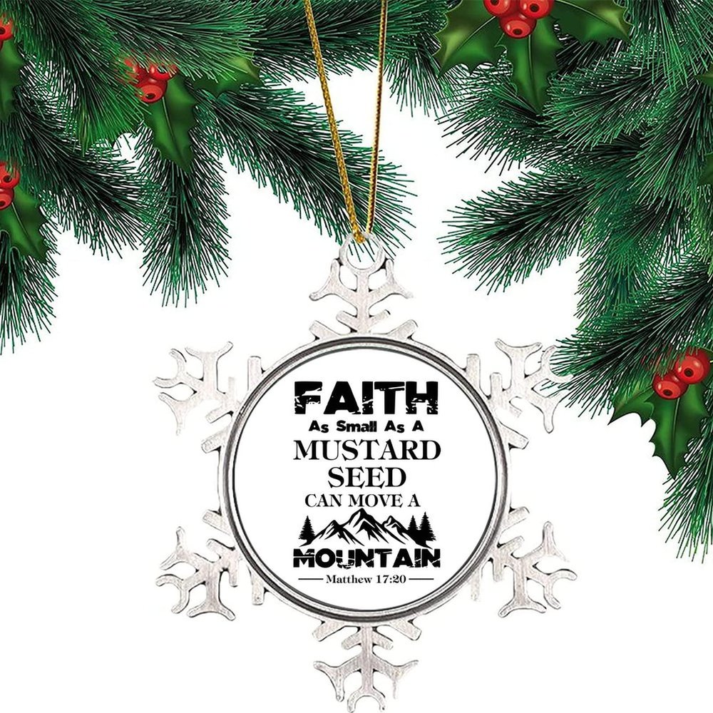 3in Christmas Ornament Snowflake Keepsake Life Positive Quote Faith As Small As a Mustard Seed Can Move a Mountain Bible Verse Metal Souvenir Xmas Tree Hang Pendant Winter Exchange Gift Party Decor