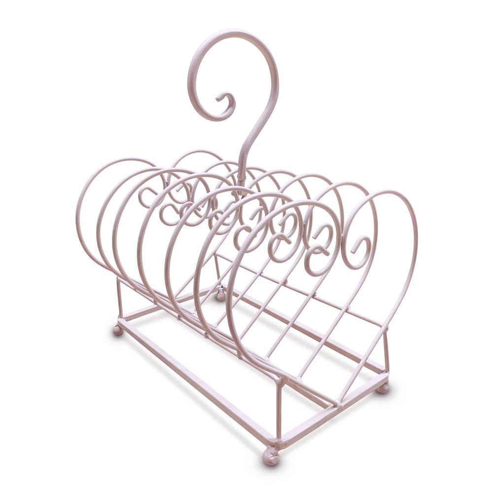 BOOMLATU Love Shape 6 Place Metal Plate Stand Plate Holder Dish Rack with Removable Handle,Pink