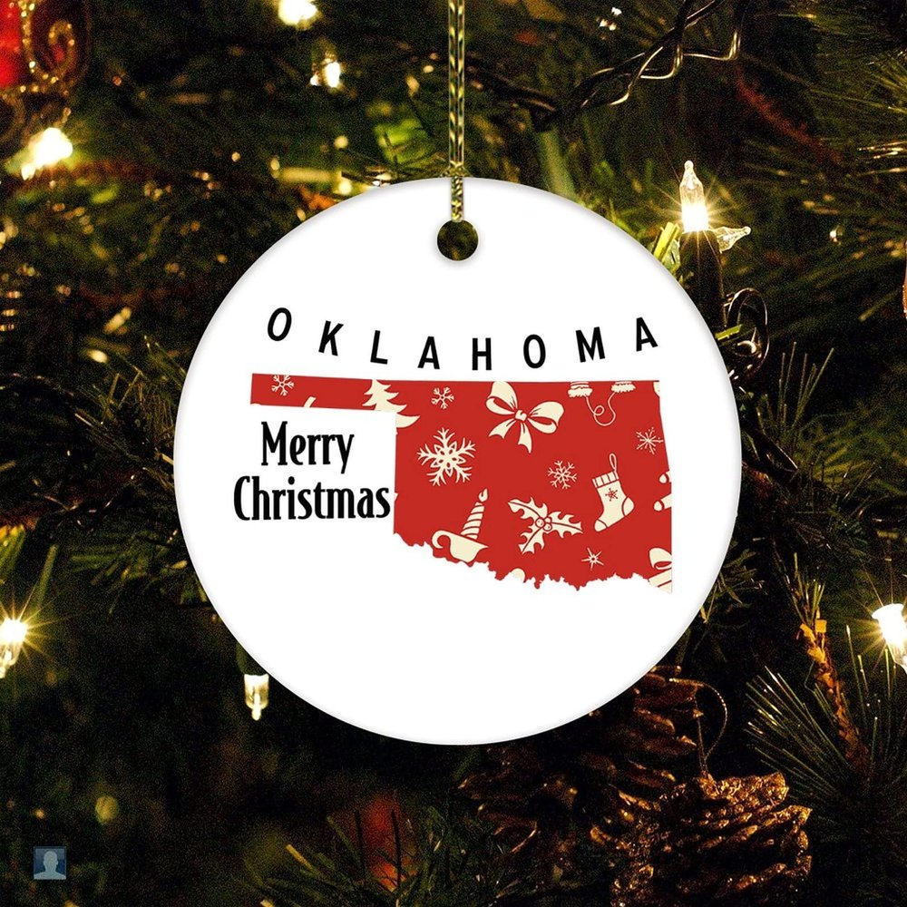 Christmas Ceramic Ornament Custom State Holiday Present Merry Christmas Oklahoma State Christmas Ornament Keepsake Funny Christmas Hanging Tree Decor Ornament