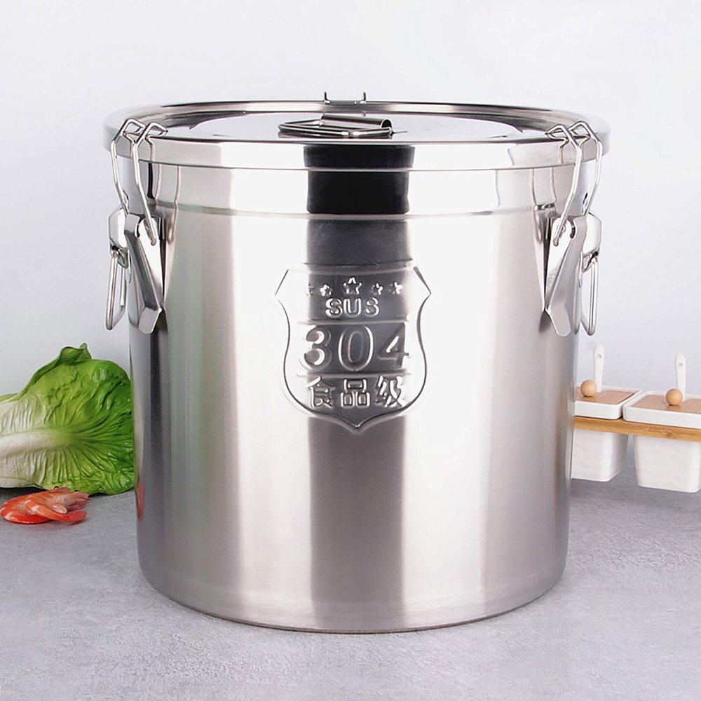 304 Stainless Steel Cereal Container Rice Cereal Grain Coffee Bean Container with Lid and Sturdy Locking Clamp for Kitchen & Pantry Storage of Flour or other Bulk, Dry Foods, 12L
