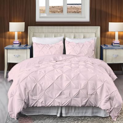800 Thread Count Pinch Pleated Duvet Cover 100% Egyptian Cotton Linen 1 Piece Bedding Set, Breathable Durable Soft Luxury Pintuck Duvet Cover Set with Zipper Closure & Corner Ties (Pink, Twin)