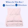 800 Thread Count Pinch Pleated Duvet Cover 100% Egyptian Cotton Linen 1 Piece Bedding Set, Breathable Durable Soft Luxury Pintuck Duvet Cover Set with Zipper Closure & Corner Ties (Pink, Twin) view 4
