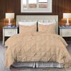 800 Thread Count Pinch Pleated Duvet Cover Set 3 Piece 100% Egyptian Cotton Bedding Set with Zipper & Corner Ties, Breathable Durable Soft Luxury Pintuck Duvet Cover & 2 Pillow Shmas (Beige, Queen) view 1