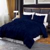 800 Thread Count Pinch Pleated Duvet Cover Set 5 Piece 100% Egyptian Cotton Bedding Set Zipper & Corner Ties, Breathable Durable Soft Luxury Pintuck Duvet Cover & 4 Pillow Shmas (Navy Blue, Cal King) view 2