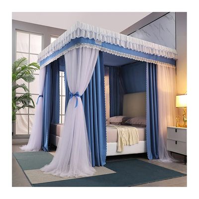Blue Bed Canopy Mosquito Net for Single Double Bed, Girl Princess Room Romantic Bedroom Decoration 4 Corner Post Bed Curtains (Size : 180X220X200CM)