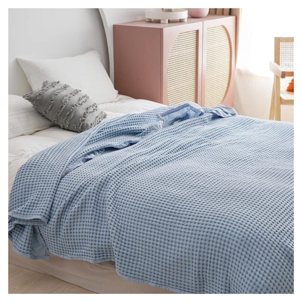 Blanket Queen Size Summer Waffle Plaid Cotton Bed Blanket Knitted Bedspread Travel Pillows (Color : 03, Size : 150X200cm)