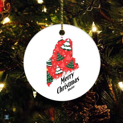 Christmas Ornament Merry Christmas Maine State Keepsake Ceramic Ornament Maine State Personalized Christmas Ornaments 3 Inch Keepsake for Friends,Family