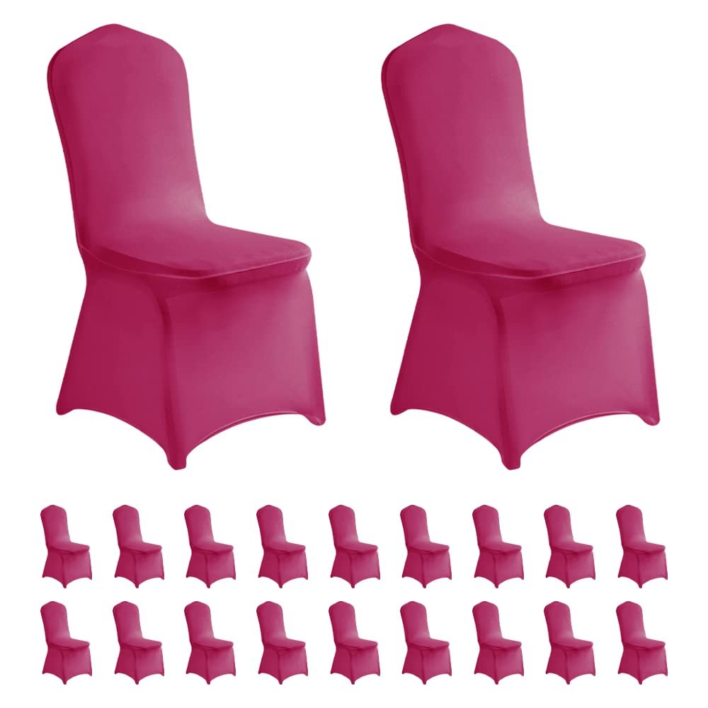 LZY 20pcs Spandex Chair Cover Stretch Slipcovers for Wedding Party, Dining Banquet Chair Decoration Covers (Fuchsia, 20)