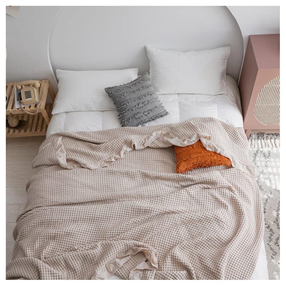 Blanket Queen Size Summer Waffle Plaid Cotton Bed Blanket Knitted Bedspread Travel Pillows (Color : 05, Size : 150X200cm)