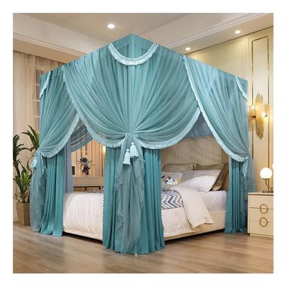 Double-Layer Luxury Bed Canopy Mosquito Netting, Dustproof Light-Blocking Windproof and Cold-Proof Four-Season Bed Curtain, with Bracket (Color : Green, Size : 200X220X200CM)