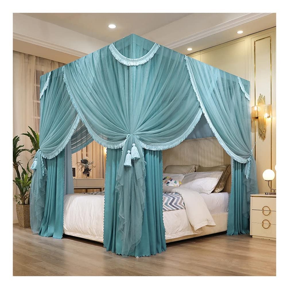 Double-Layer Luxury Bed Canopy Mosquito Netting, Dustproof Light-Blocking Windproof and Cold-Proof Four-Season Bed Curtain, with Bracket (Color : Green, Size : 200X220X200CM)