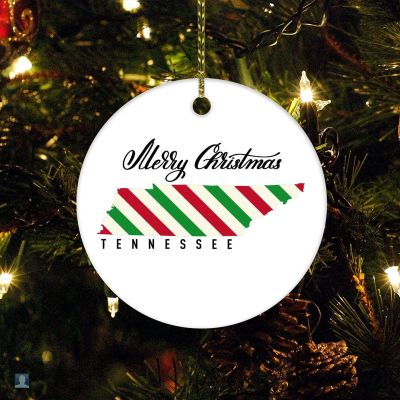 Christmas Ceramic Ornament Tennessee Christmas Keepsake Ceramic Ornament Merry Christmas Tennessee State Ornament for Boys Girls Round Ceramic Christmas Decoration
