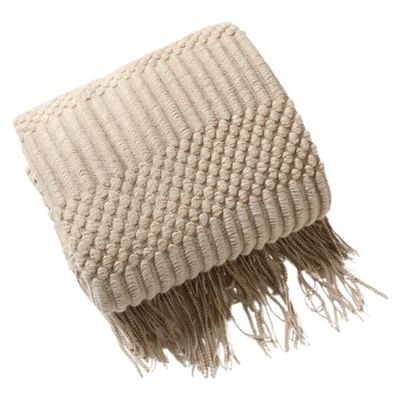 Blanket Queen Size Knitted Blanket with Tassels, Soft Lightweight Cozy Textured Blankets Travel Pillows (Color : Khaki, Size : 130x220cm)